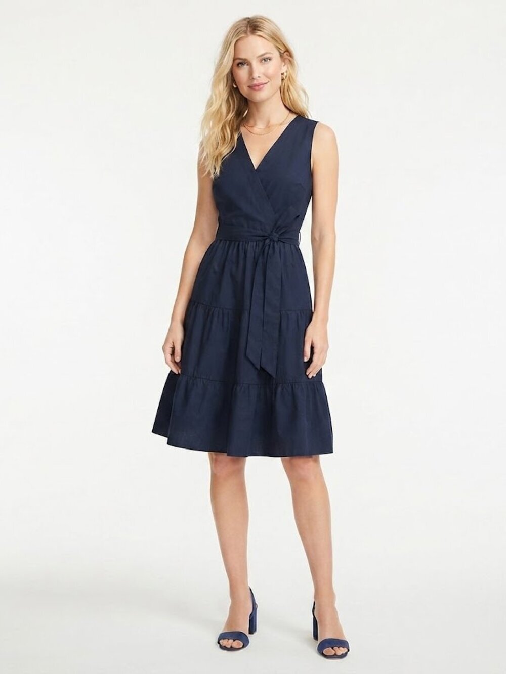 J. Crew Faux Wrap V-Neck Sleeveless Mini Dress Navy Size 14/L NWT